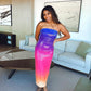Multicolour Luxury Strapless Backless Mesh Sequins Gradient Dress