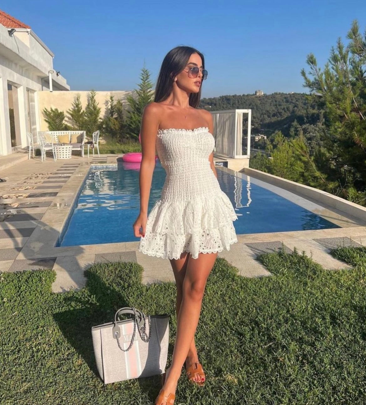 White Cut Out Layered Hem Sexy Dress