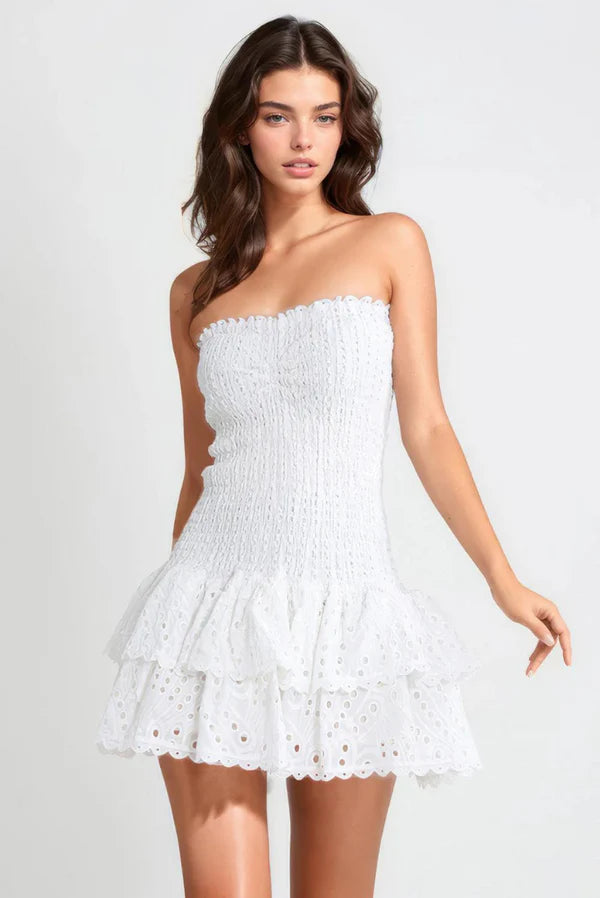 White Cut Out Layered Hem Sexy Dress