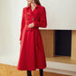 Red Slim Fit Double-Breasted Winter Dress with Stand Collar"