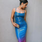 Blue Strapless Gradient Sequin Midi Dress