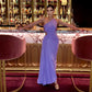 Light lavender Asymmetry One-Shoulder Hole Ankle-Length Vintage High Waist Dress