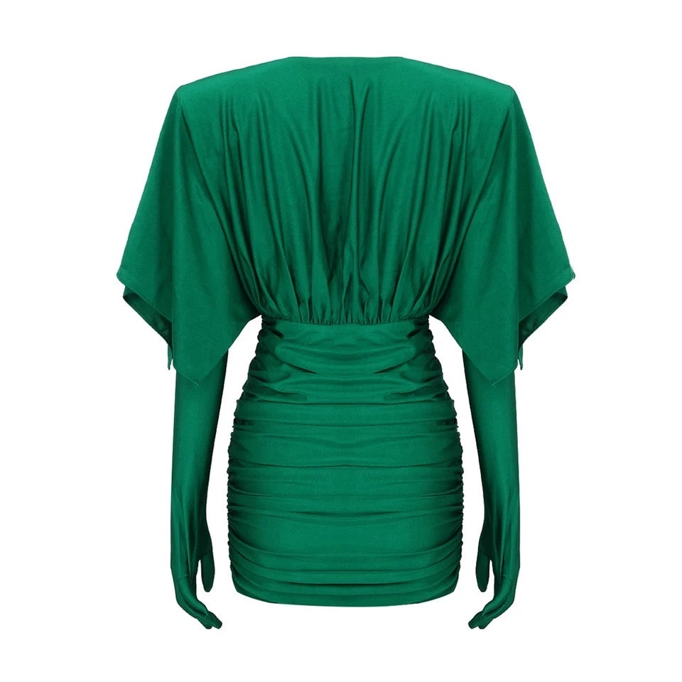 Green silk short party dress