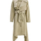 Beige solid Color Lace-up Trench Coat