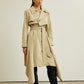 Beige solid Color Lace-up Trench Coat