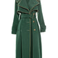 Green solid Color Lace-up Trench Coat