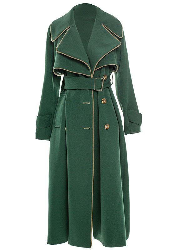 Green solid Color Lace-up Trench Coat