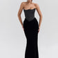 Black Velvet Patchwork Satin Maxi Strapless