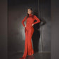 Red High Neck Long Sleeve Bodycon Dress