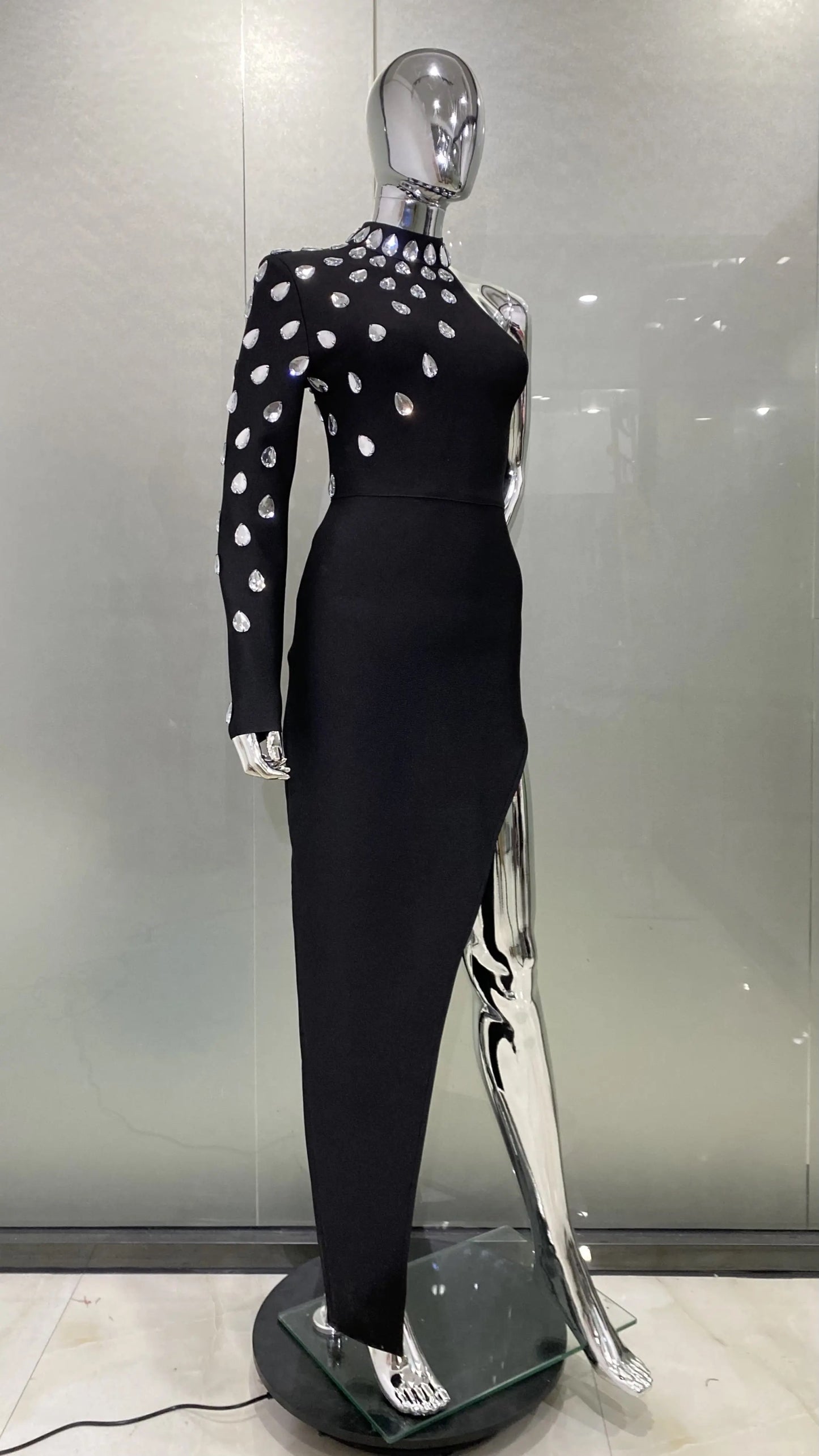 Black Patchwork Diamonds Designer Dress