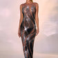 Black & Silver Rhinestones Transparent Sleeveless Long Dress