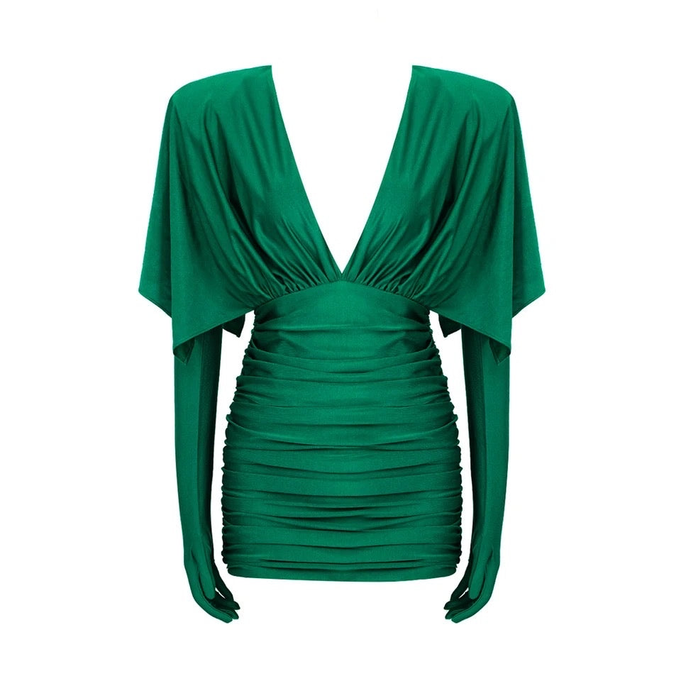 Green silk short party dress
