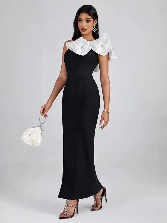 Black One Shoulder long Bodycon Party Dress