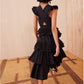 Black Cotton Asymmetry-neck  Ankle-Length Sleeveless Pleated Dress