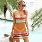 Orange Hollow out Bikini Crochet Rainbow Mini Beach Dress