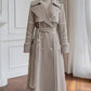 Elegant light beige Contrast Color Lace-up Trench Coat