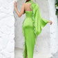 Green satin high neckline ravishing maxi dress