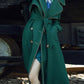 Green solid Color Lace-up Trench Coat