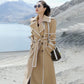 Elegant light beige Contrast Color Lace-up Trench Coat