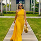 Asymmetry One-Shoulder Yellow Hole Ankle-Length Vintage High Waist Dress