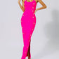 Bright Pink Button Design Bandage Dress
