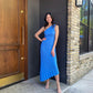 Asymmetry One-Shoulder Sky Blue Hole Ankle-Length Vintage High Waist Dress