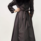 Black solid Color Lace-up Latern Sleeve long coat