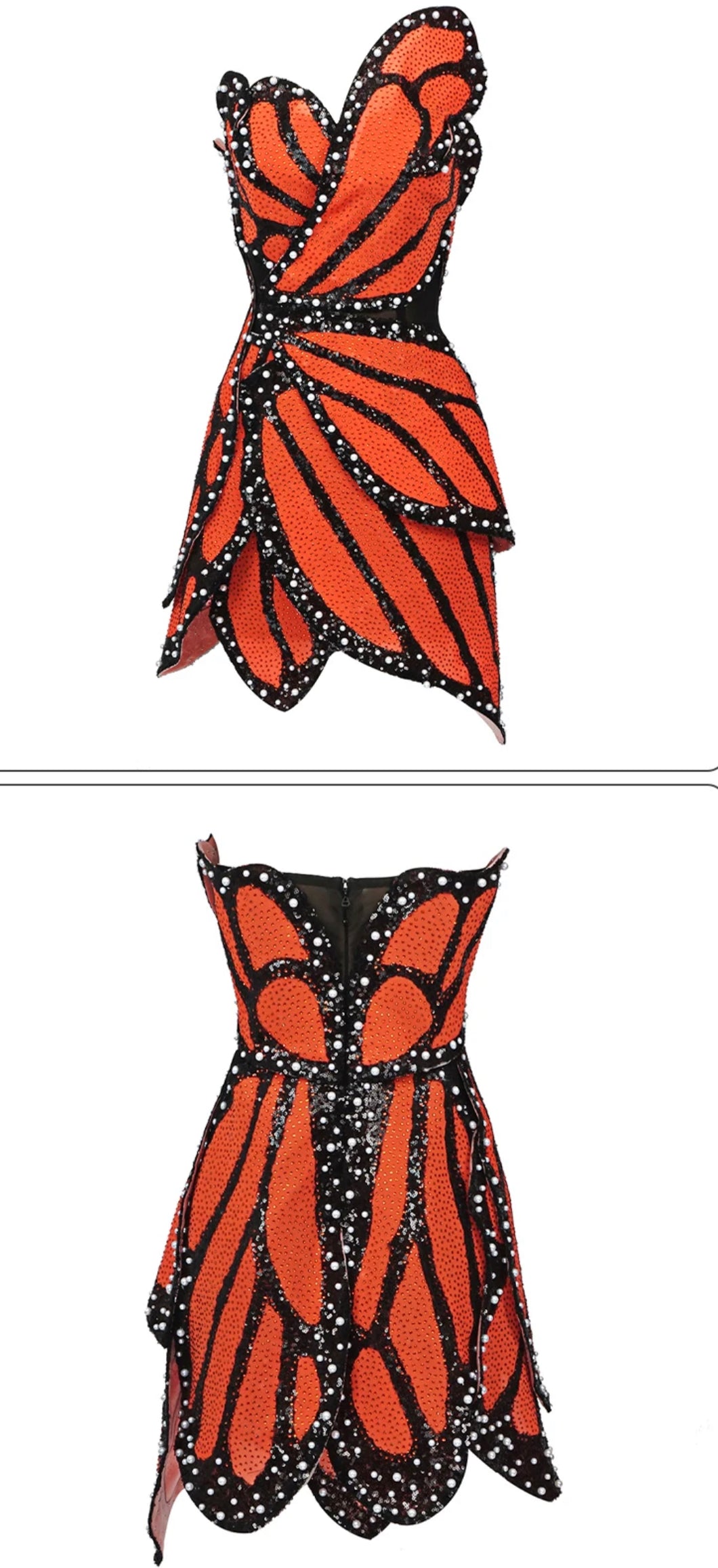 Orange Butterfly Shape Design Sequins Mini Dress