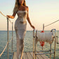 Beige Sling with Diamond Embedding Long Dress