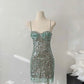 GREEN SEQUIN DIAMATE TRIM MIDI DRESS