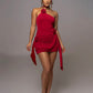 Red Halter Flower Sexy Mini Dress