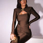 Brown Hollow Out Long Sleeve Sexy Maxi Dress