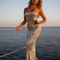 Beige Sling with Diamond Embedding Long Dress