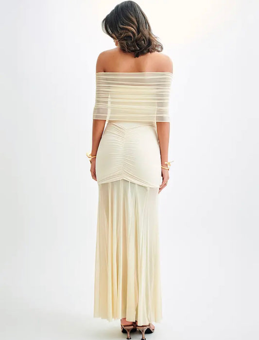 Off white and black Off-shoulder Backless Sexy Maxi Dress