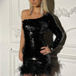 Black One Shoulder sequins Party dress with features