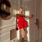 Red 3D flower backless strapless dress