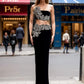 Black Strapless Sleeveless Top High Waist Skirt Slim Set