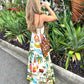 Strapless Green Floral Printed Swing Sling Long Dress