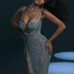 Silver Glitter Luxury Rhinestones Cocktail Dress