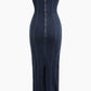 Denim Strapless Maxi Seamless Zipper Slit Dress