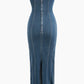 Denim Strapless Maxi Seamless Zipper Slit Dress