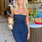 Denim Strapless Maxi Seamless Zipper Slit Dress