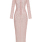 Apricote Crystal Diamond See Though Mesh Round Party Dress