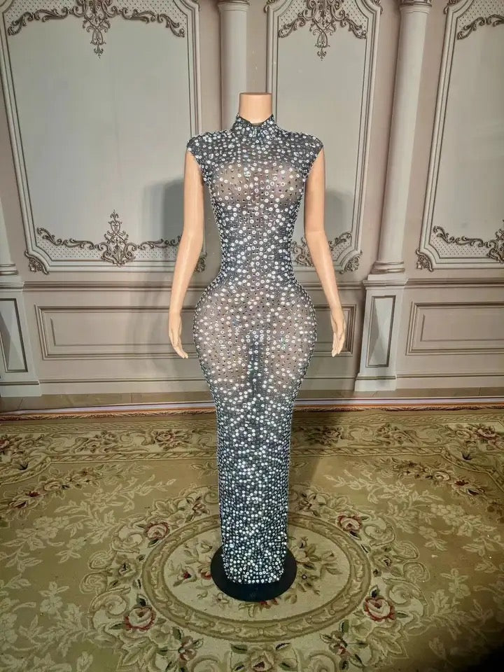 Sequins Rhinestone Wrapped Sexy Split Long Dress