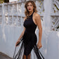 Black long maxi tassel fringe Bandage Dress party evening dress