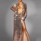 Rose Gold Long Sleeve Top+Long Edge Split Sequin Skirt Set
