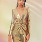 Golden V Neck Sparkle Sequined Mini Dress
