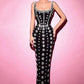 Luxury diamonds Spaghetti Strap Black Party Maxi Dress