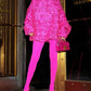 Pink Slash Neck Off Shoulder Floral Jacquard Bejeweled Dress With Tights