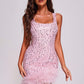 Pink Sequin Feather Mini Dress